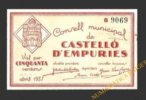 CASTELLO D'EMPURIES, (Girona), 50 centims, abril del 1937