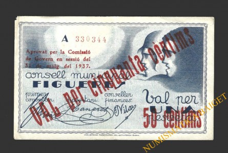 FIGUERES (Girona), 50 centims, 31 de maig del 1937 (sobrecàrregat) 