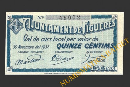 FIGUERES (Girona), 15 centims, 30 de novembre del 1937