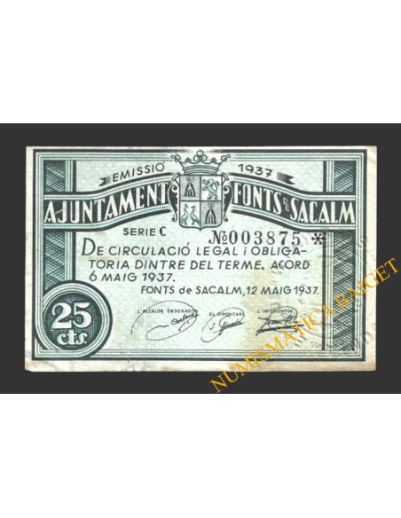 FONTS DE SACALM (Girona), 25 centims, 12 de maig del 1937