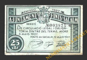 FONTS DE SACALM (Girona), 25 centims, 12 de maig del 1937