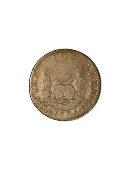 FERNANDO VI 1755, 2 Reales Lima-J.D.